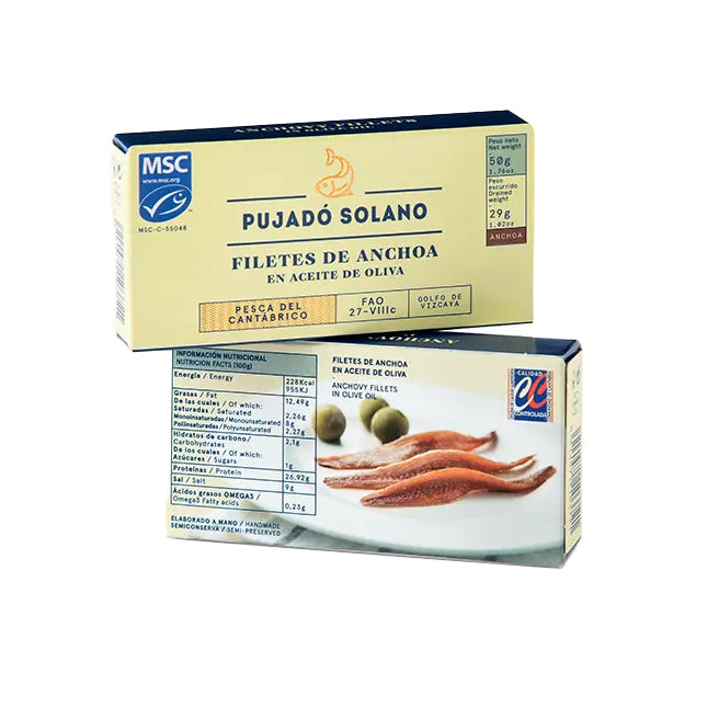 Cantabrian Anchovy in Olive Oil - Anchoa Cantabrica Aceite de Oliva. Pujado Solano, 50g