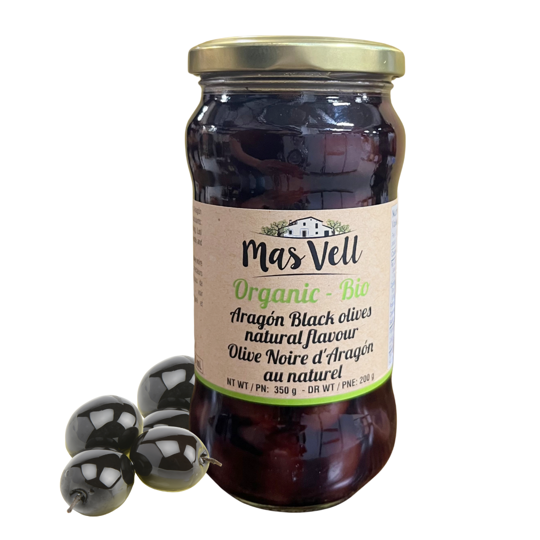 Mas Vell Organic Empeltre Natural Black Olives from Aragon 370 ML