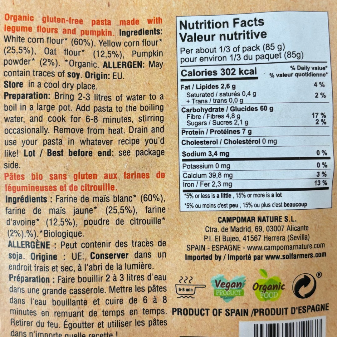 Pasta Casarecce Corn, Oat and Pumpkin - Pasta Casarecce Maíz, avena y calabaza. Mas Vell, 250g