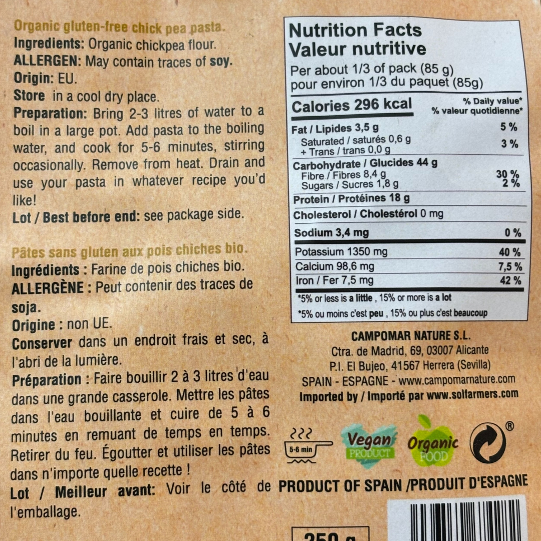 Pasta Ditalini Chickpea - Pasta Ditalini Garbanzos. Mas Vell, 250g