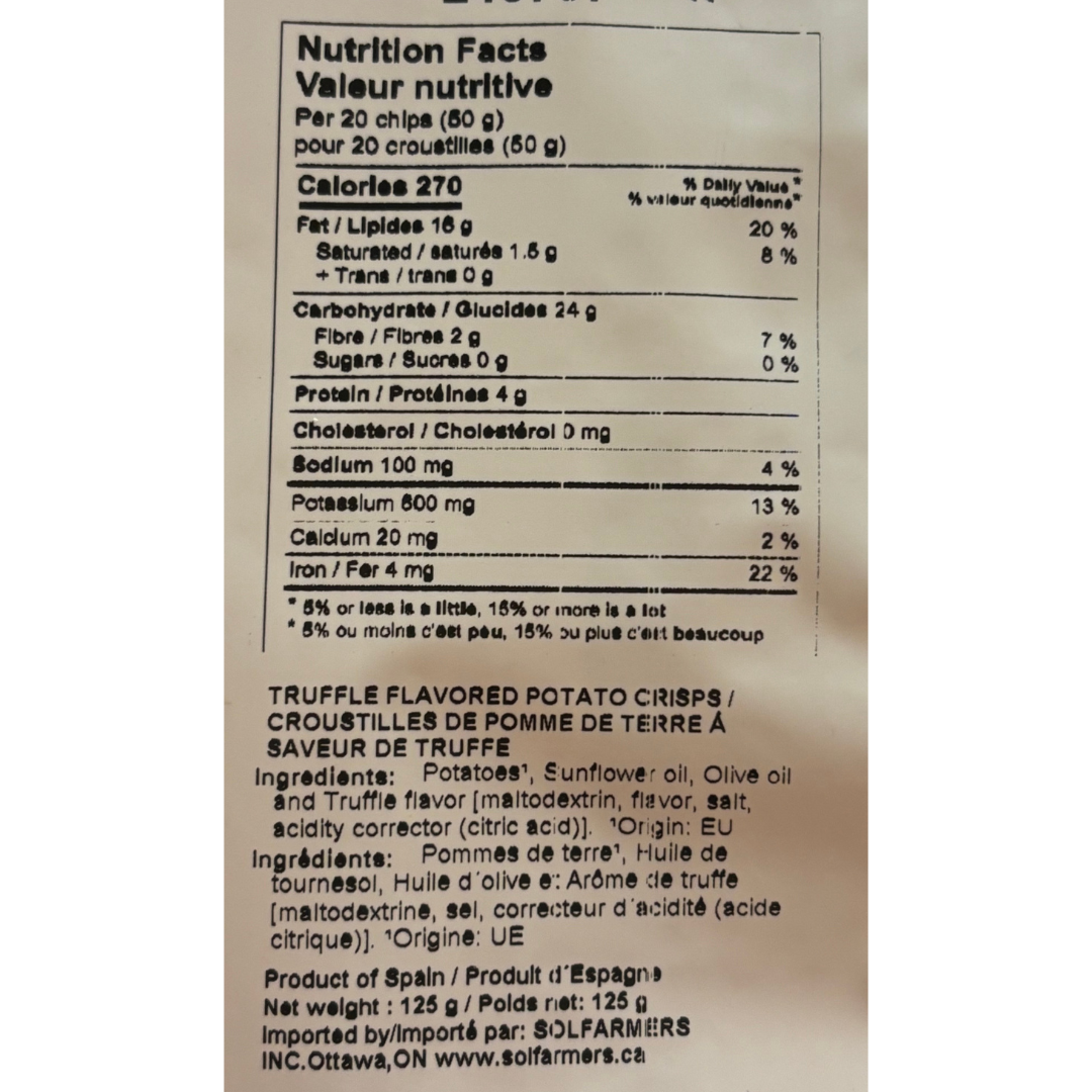 Inessence potato chips black truffle - Solfarmers