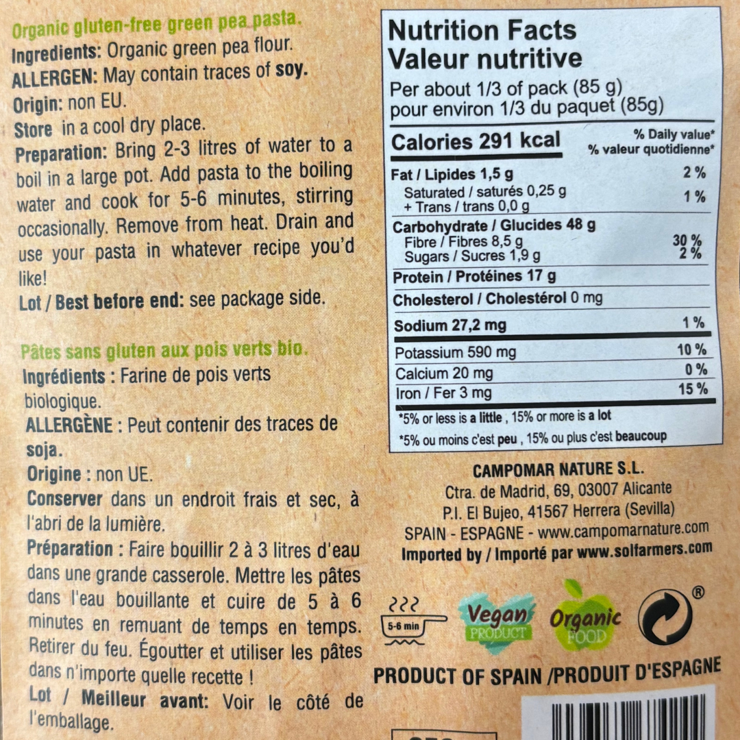 Pasta Penne Green Pea - Pasta Penne Guisantes. Mas Vell, 250g