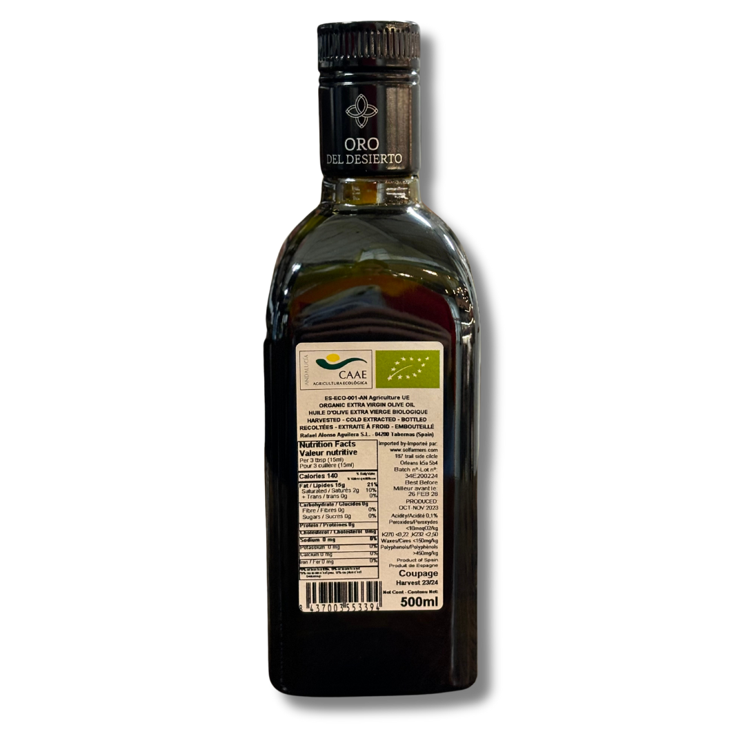 extra virgin olive oil Organic Oro del Desierto coupage (hojiblanca, picual and arbequina), 500mL - Solfarmers