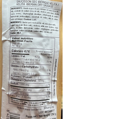 Extra Iberian Salchichon Velita La Barrica, 250g