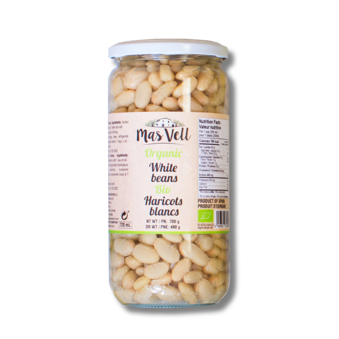 Mas Vell organic white beans in brine, 700 g - Solfarmers