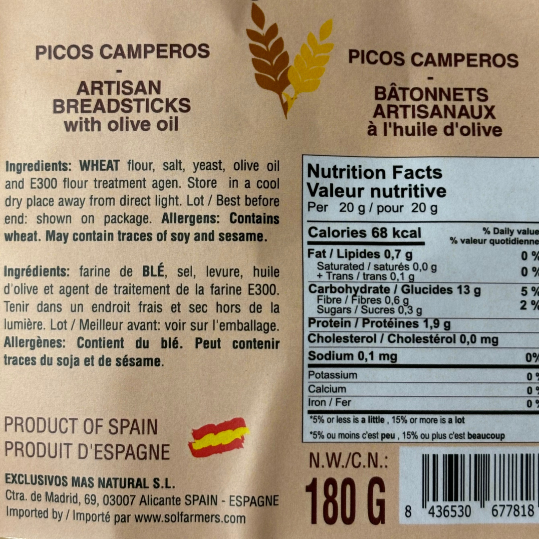 Artisan breadsticks with olive oil - Picos camperos, 180 g - Solfarmers