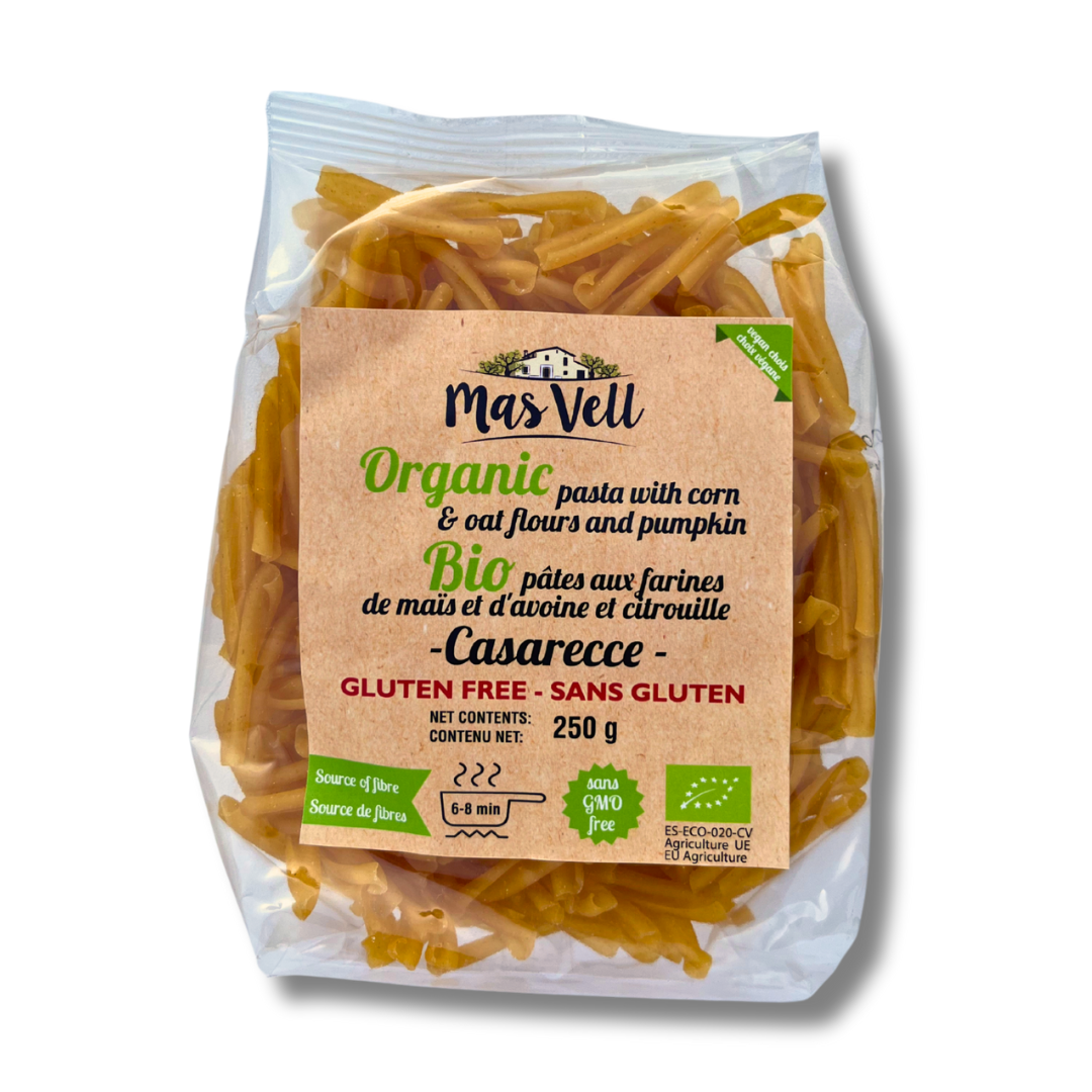 Pasta Casarecce Corn, Oat and Pumpkin - Pasta Casarecce Maíz, avena y calabaza. Mas Vell, 250g