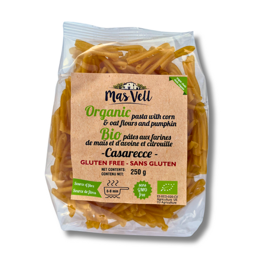 Pasta Casarecce Corn, Oat and Pumpkin - Pasta Casarecce Maíz, avena y calabaza. Mas Vell, 250g