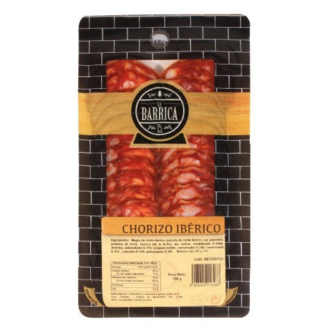 Savor the bold and spicy taste of our Iberian chorizo slices. Perfectly cut Spanish chorizo for your culinary creations. Order now for premium quality cured meats.