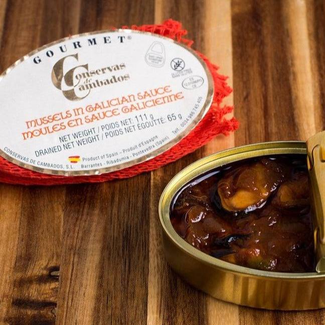 can of premium seafood with mussels in marinade from galicia