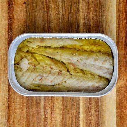 Premium Spanish mackerel fillets in olive oil, offering a rich and authentic Mediterranean flavor by Conservas de Cambados.