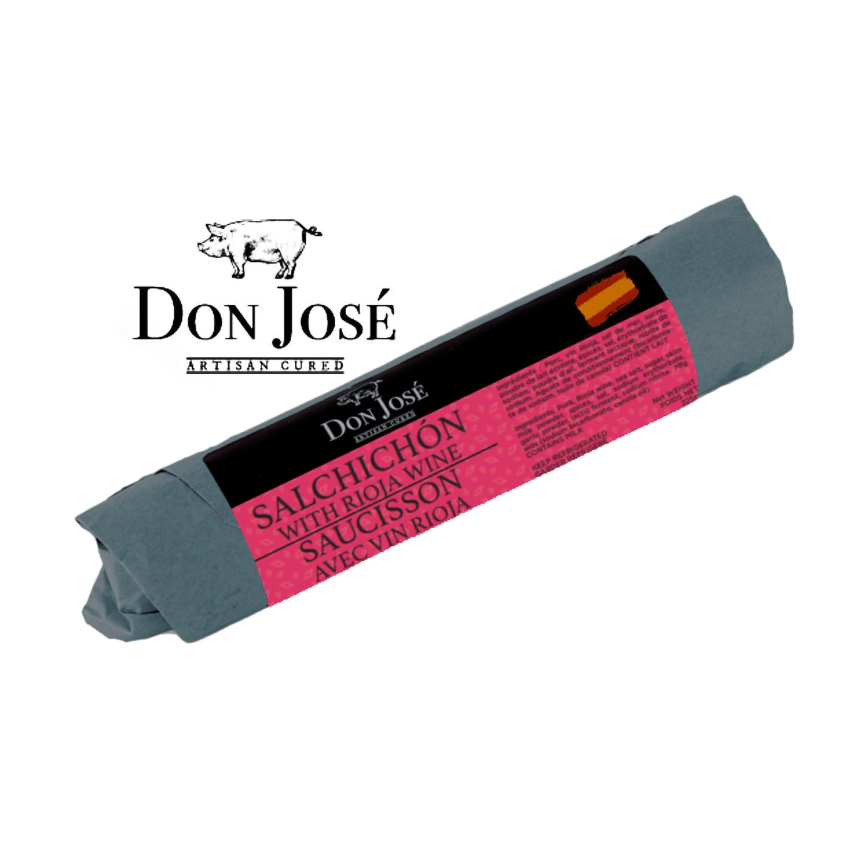 DON JOSE. Spanish Salchichon with Rioja Wine - Salchichón Español con Vino Rioja, Stick 225g